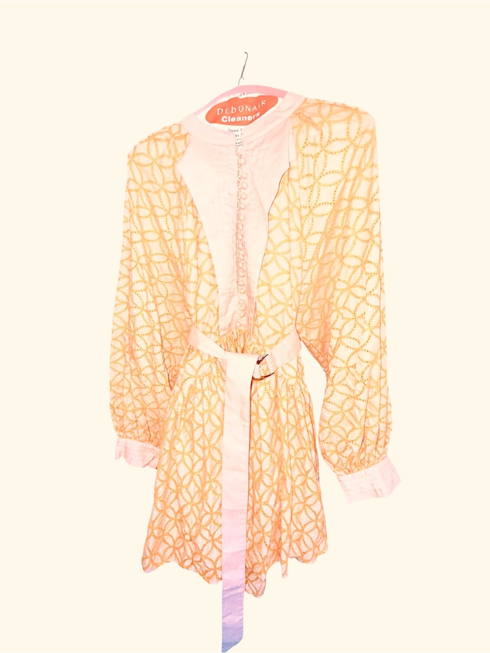 Vintage Pink & Orange Belted Midi Dress